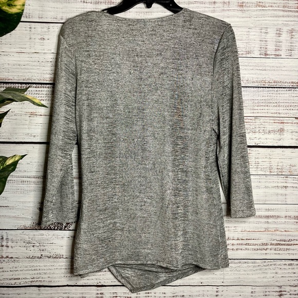 Was💲15! EUC Jennifer Lopez sparkly silver ruched wrap top women’s medium - Picture 4 of 16